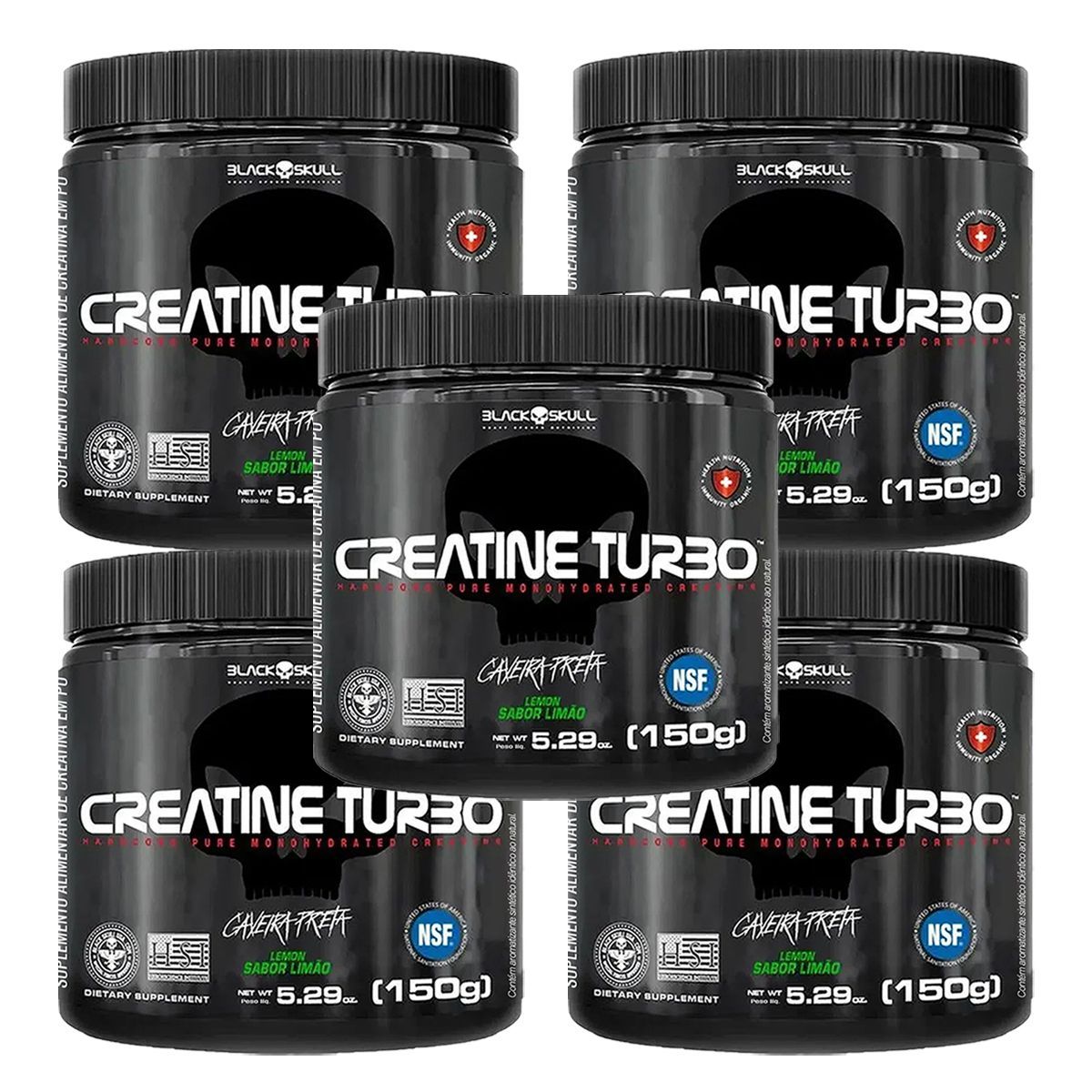Kit 5X Creatine Turbo Monohidratada - 150g Lim�o - Black Skull
