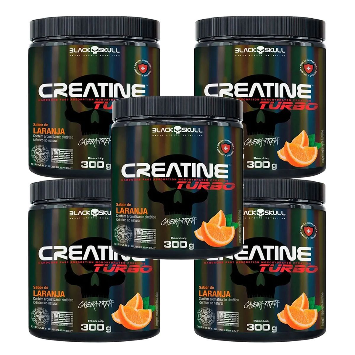 Kit 5X Creatine Turbo Monohidratada - 300g Laranja - Black Skull