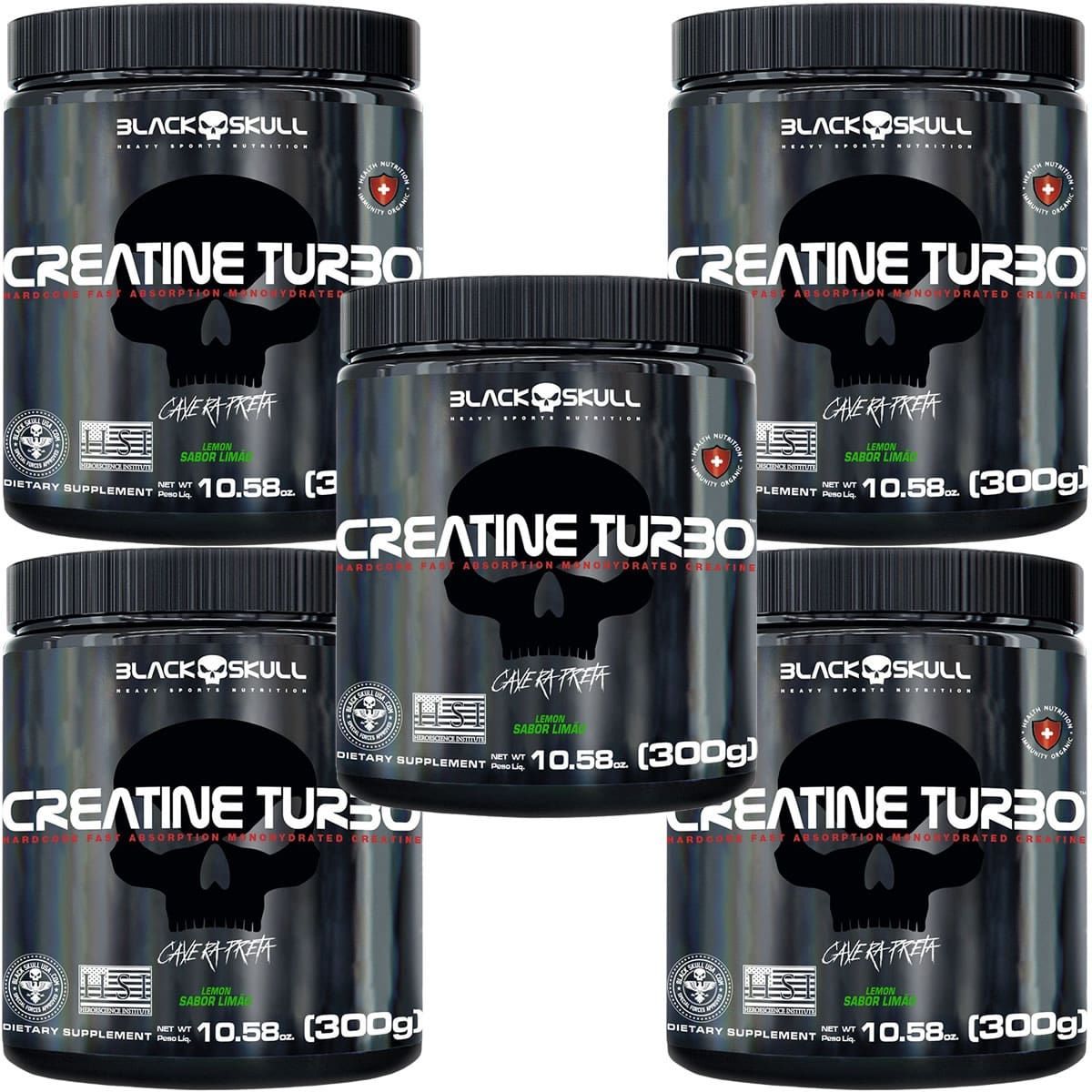 Kit 5X Creatine Turbo Monohidratada - 300g Lim�o - Black Skull