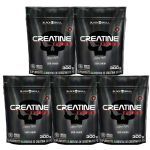 Kit 5X Creatine Turbo Monohidratada - 300g Refil Sem Sabor - Black Skull