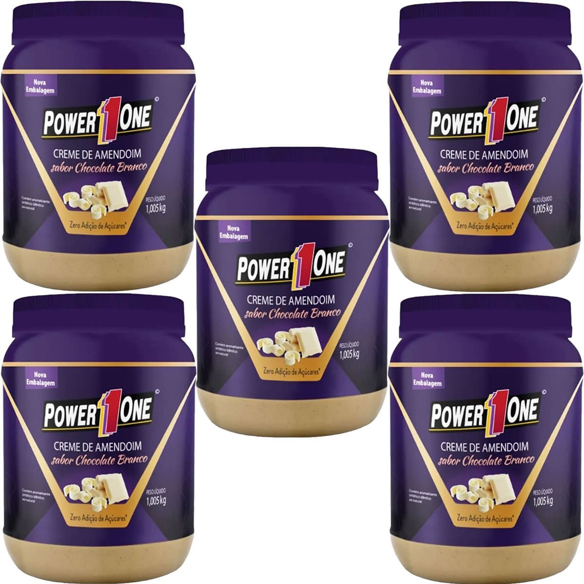 Kit 5X Creme de Amendoim com Chocolate Branco - 1005g - Power One