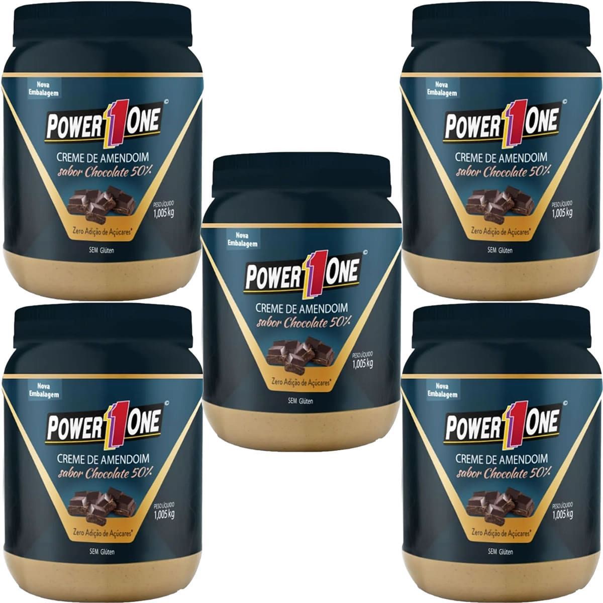 Kit 5X Creme de Amendoim com Peda�os de Chocolate - 1005g - Power One