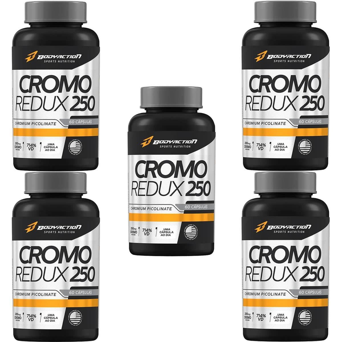 Kit 5X Cromo Redux 250 - 60 C�psulas - BodyAction