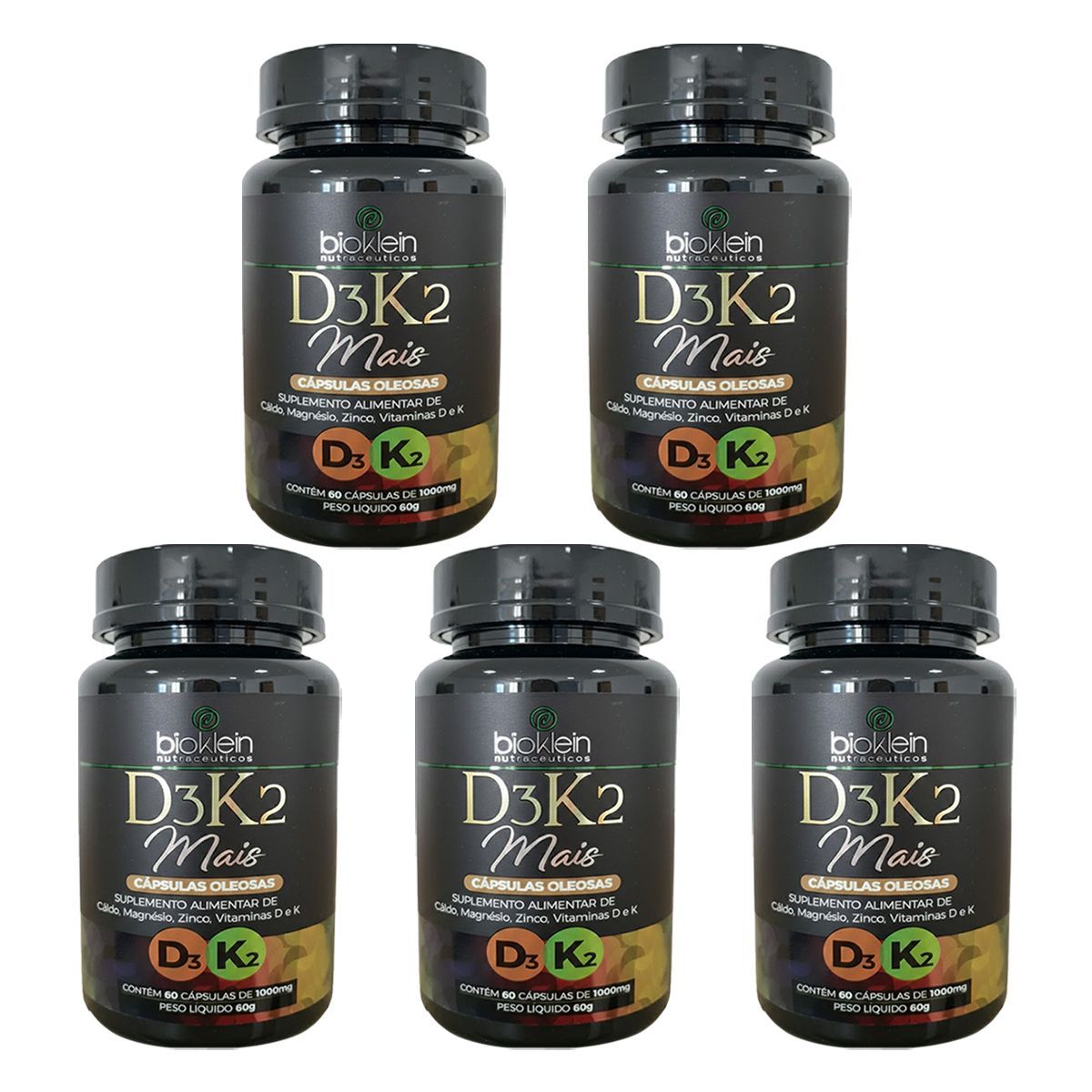 Kit 5X D3K2 Mais C�lcio Magn�sio e Zinco- 60 C�psulas - Bioklein