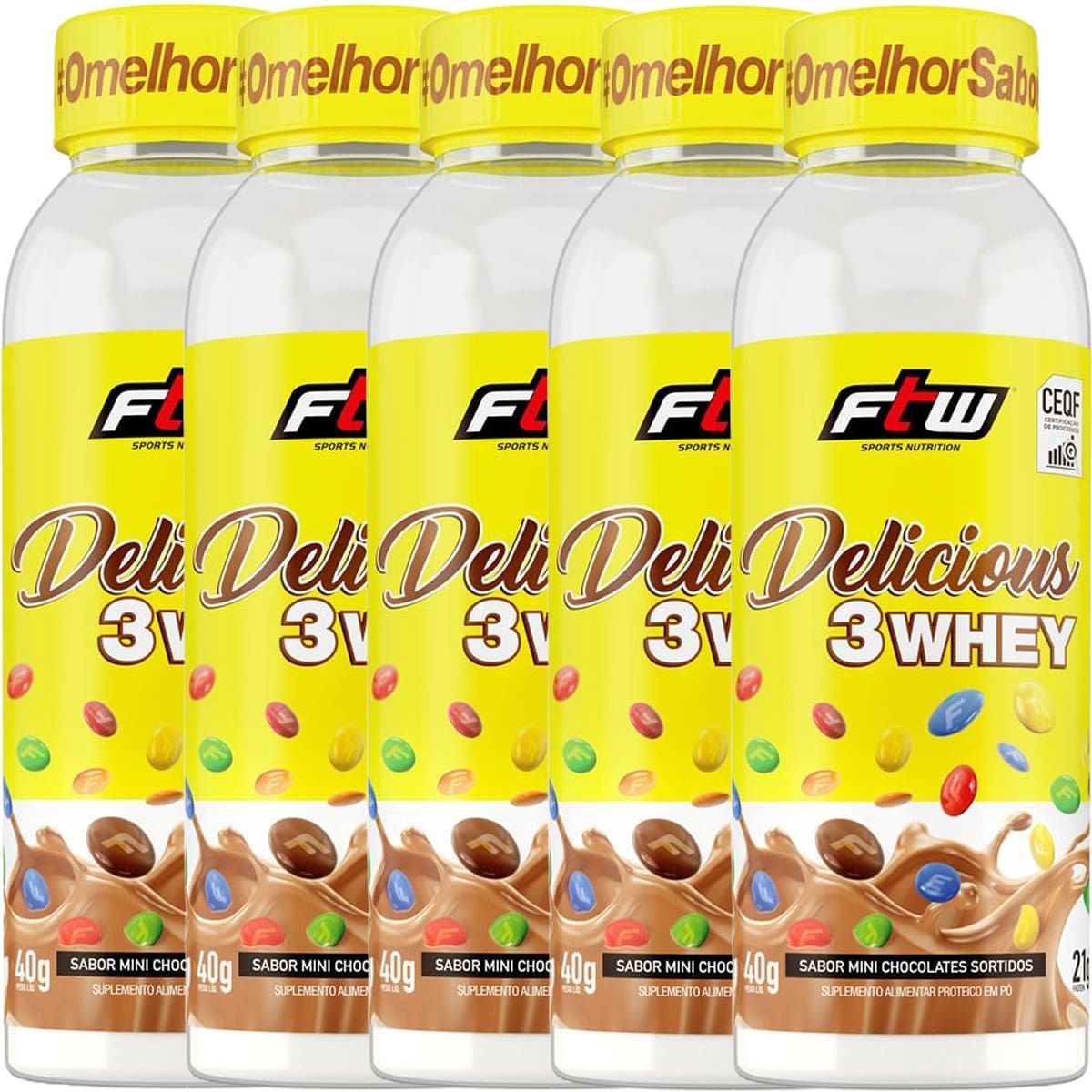 Kit 5X Delicious 3 Whey - 40g Mini Chocolates Sortidos - FTW