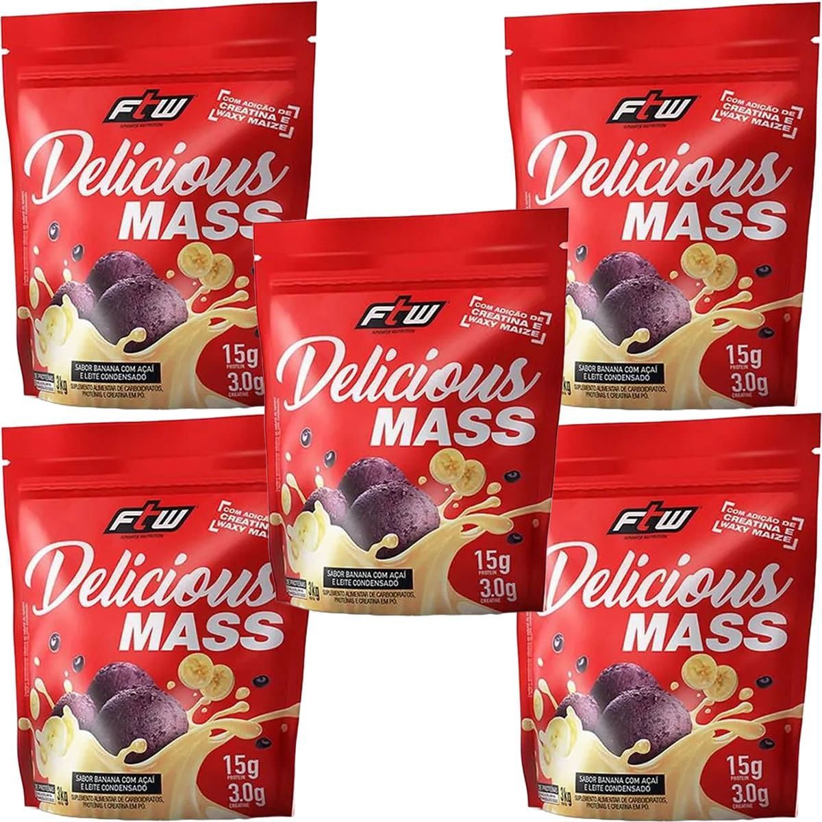 Kit 5X Delicious Mass - 3000g Refil Banana com A�a� e Leite Condensado - FTW