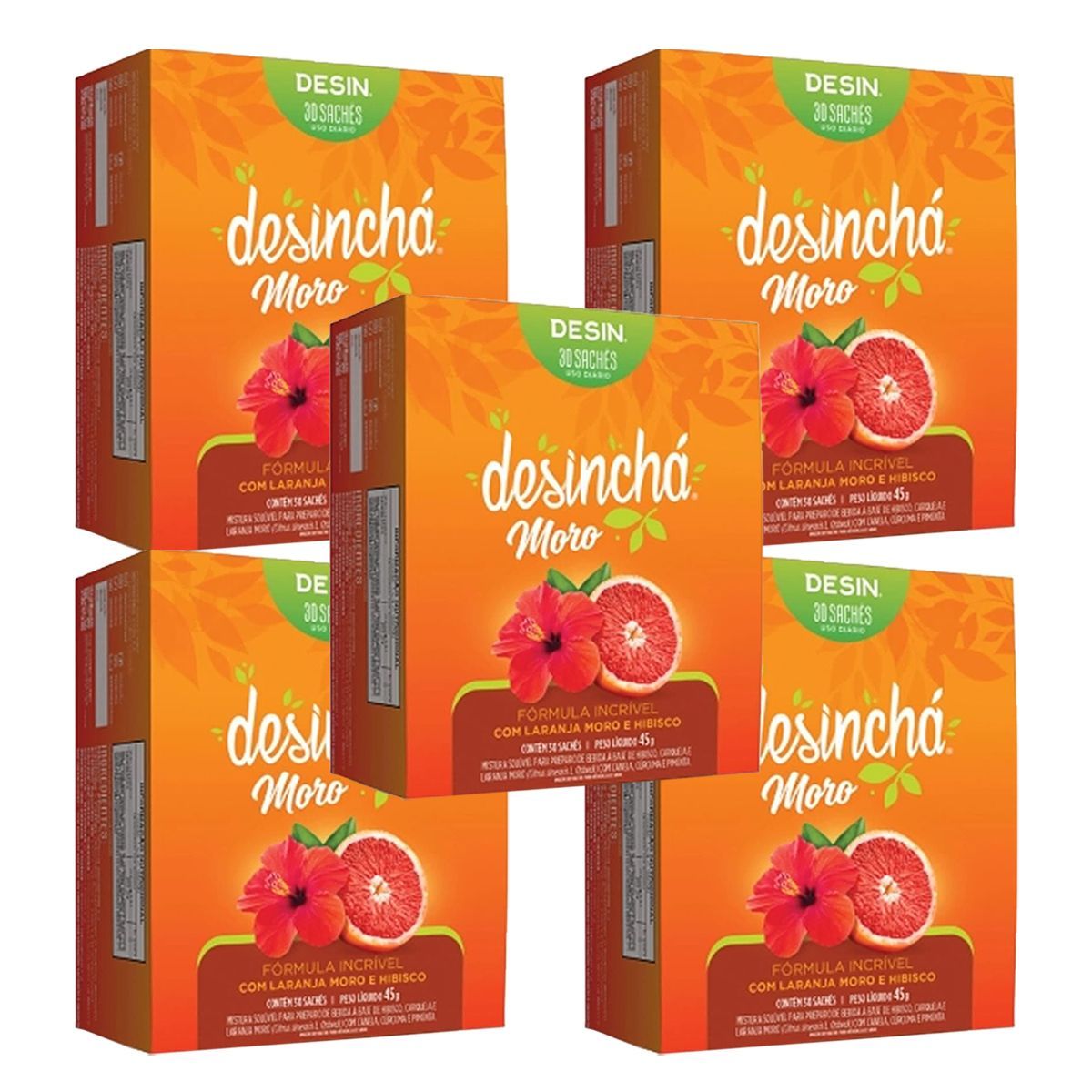 Kit 5X Desincha Moro - 30 Sach�s Laranja Moro e Hibisco - Desinch�