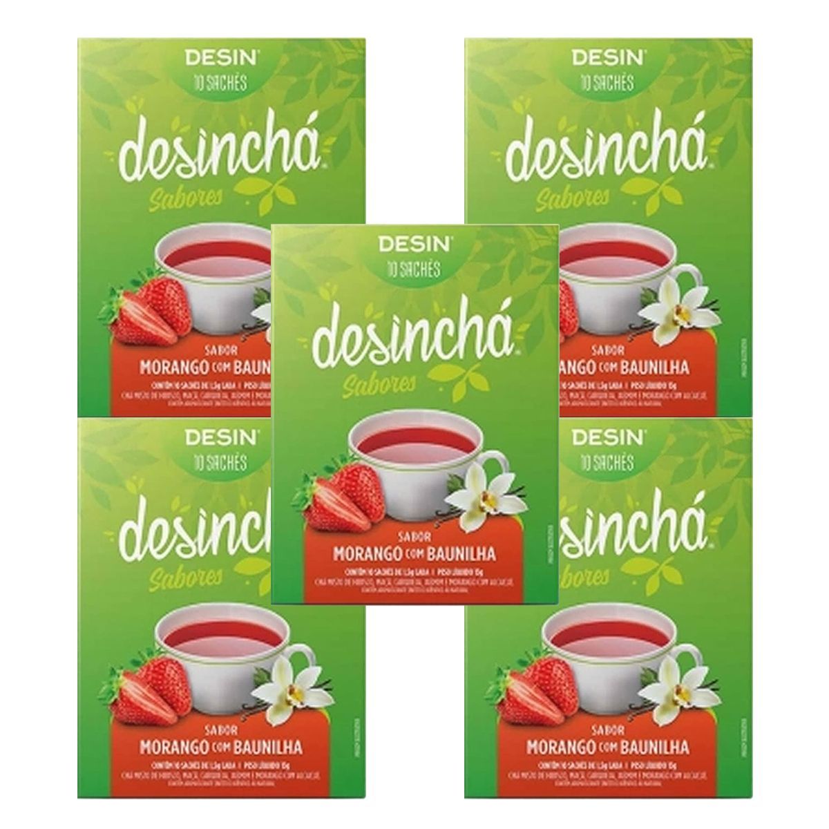 Kit 5X Desinch� Sabores - 10 Sach�s Morango com Baunilha - Desinch�