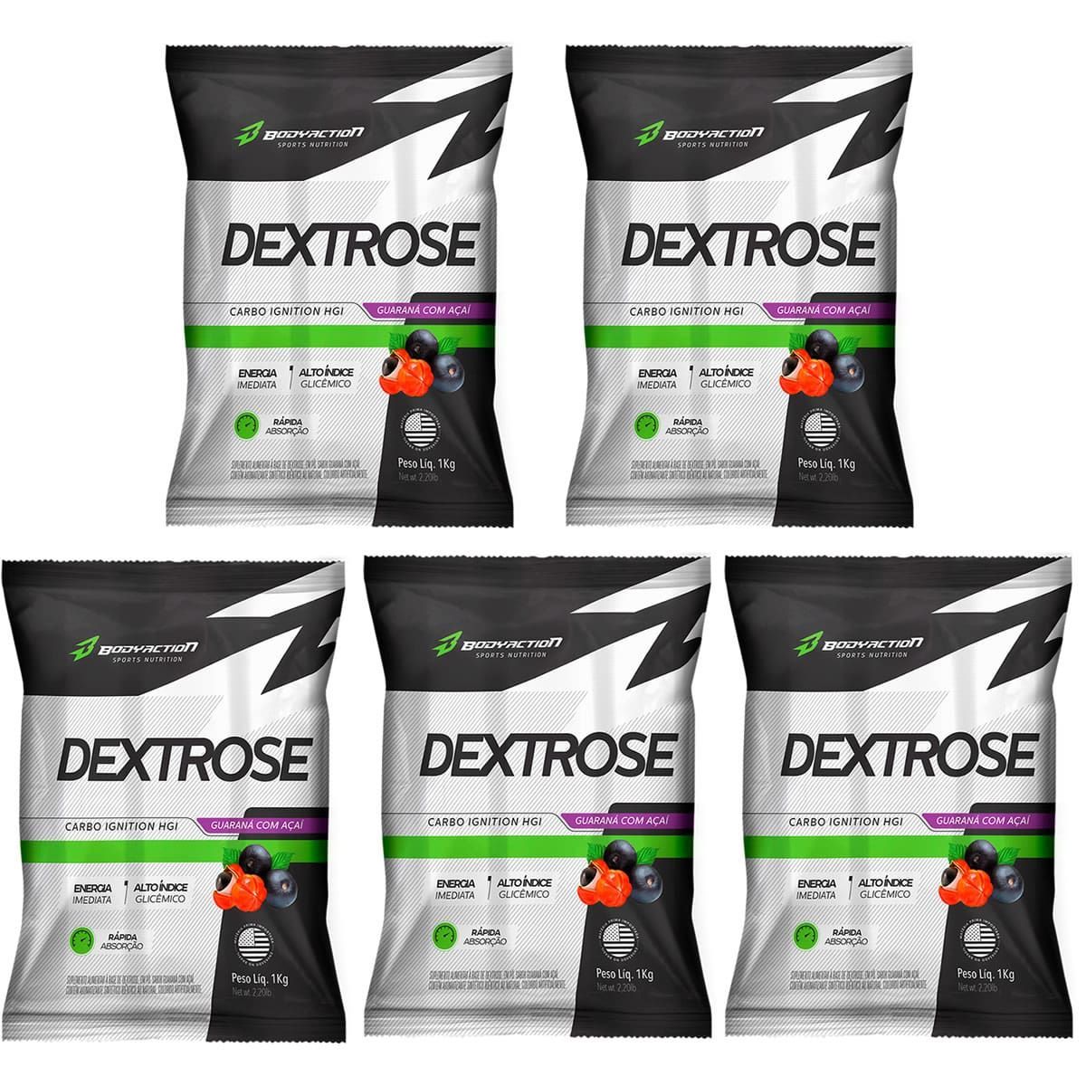 Kit 5X Dextrox (Dextrose) - 1 Kg Guaran� com Aca� - BodyAction