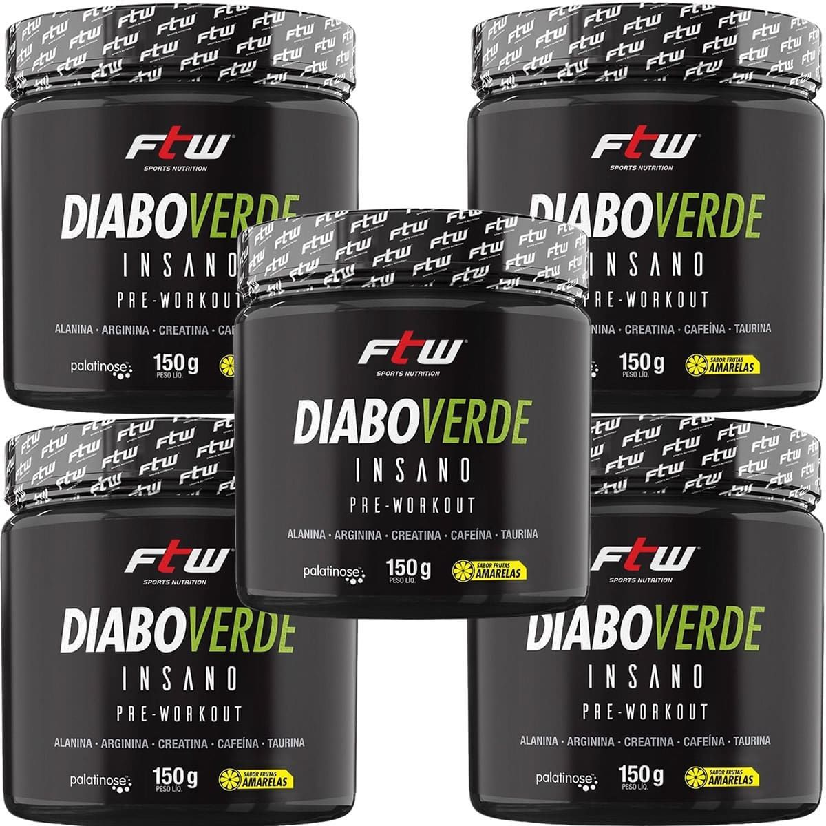 Kit 5X Diabo Verde Insano Pre - Workout - 150g Frutas Amarelas - FTW