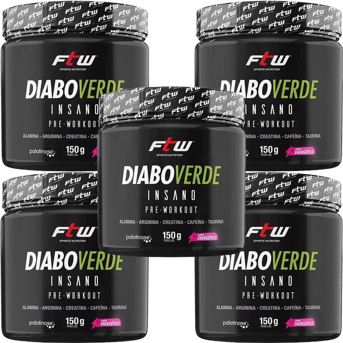 Kit 5X Diabo Verde Insano Pre - Workout - 150g Sabor Energ�tico - FTW
