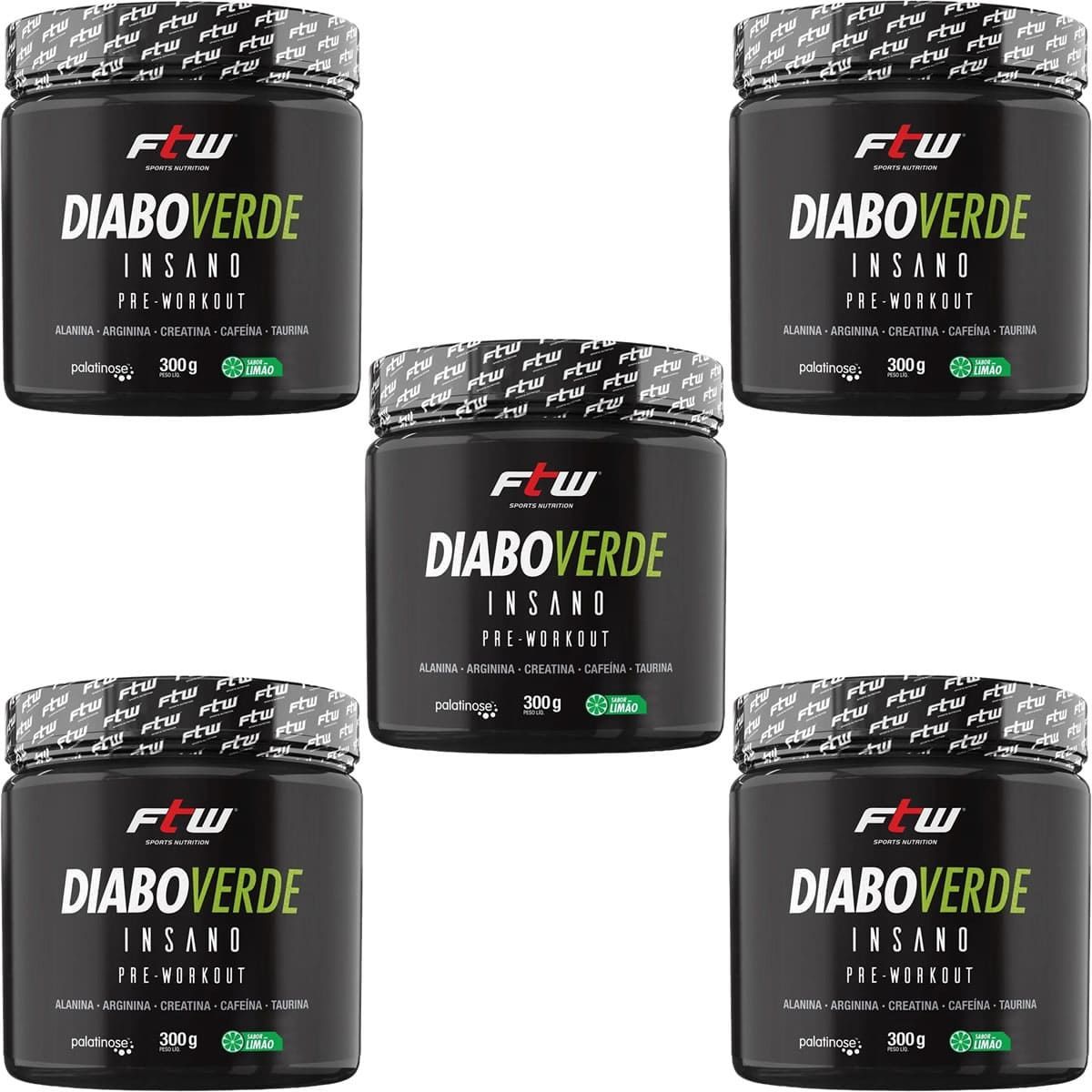 Kit 5X Diabo Verde Insano Pre - Workout - 300g Lim�o - FTW
