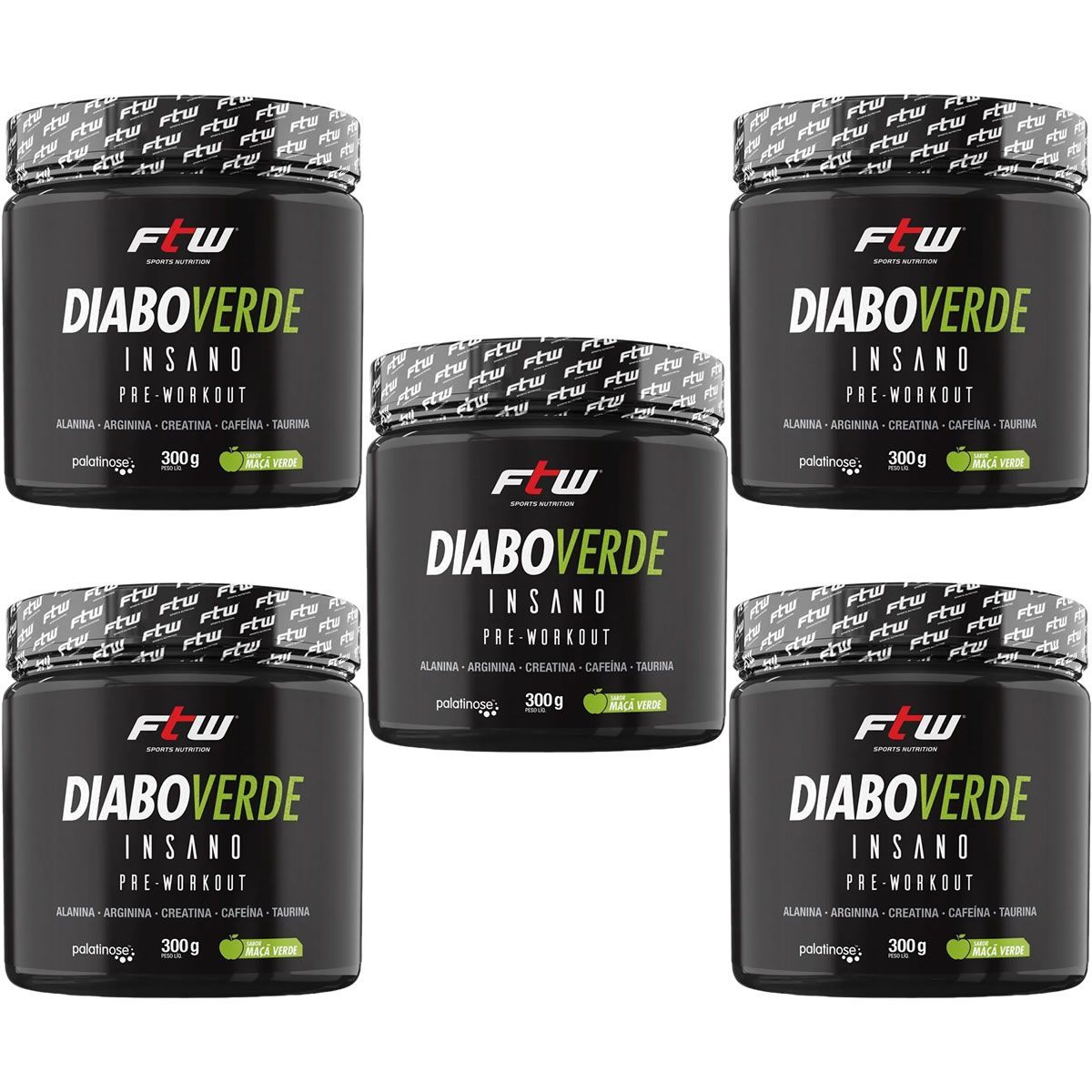 Kit 5X Diabo Verde Insano Pre - Workout - 300g Ma�� Verde - FTW