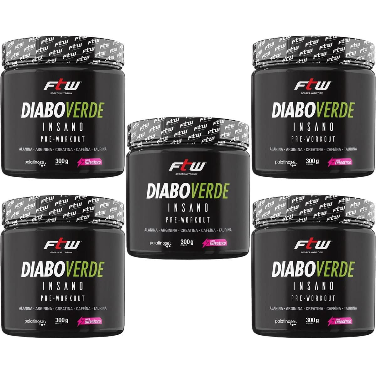 Kit 5X Diabo Verde Insano Pre - Workout - 300g Sabor Energ�tico - FTW
