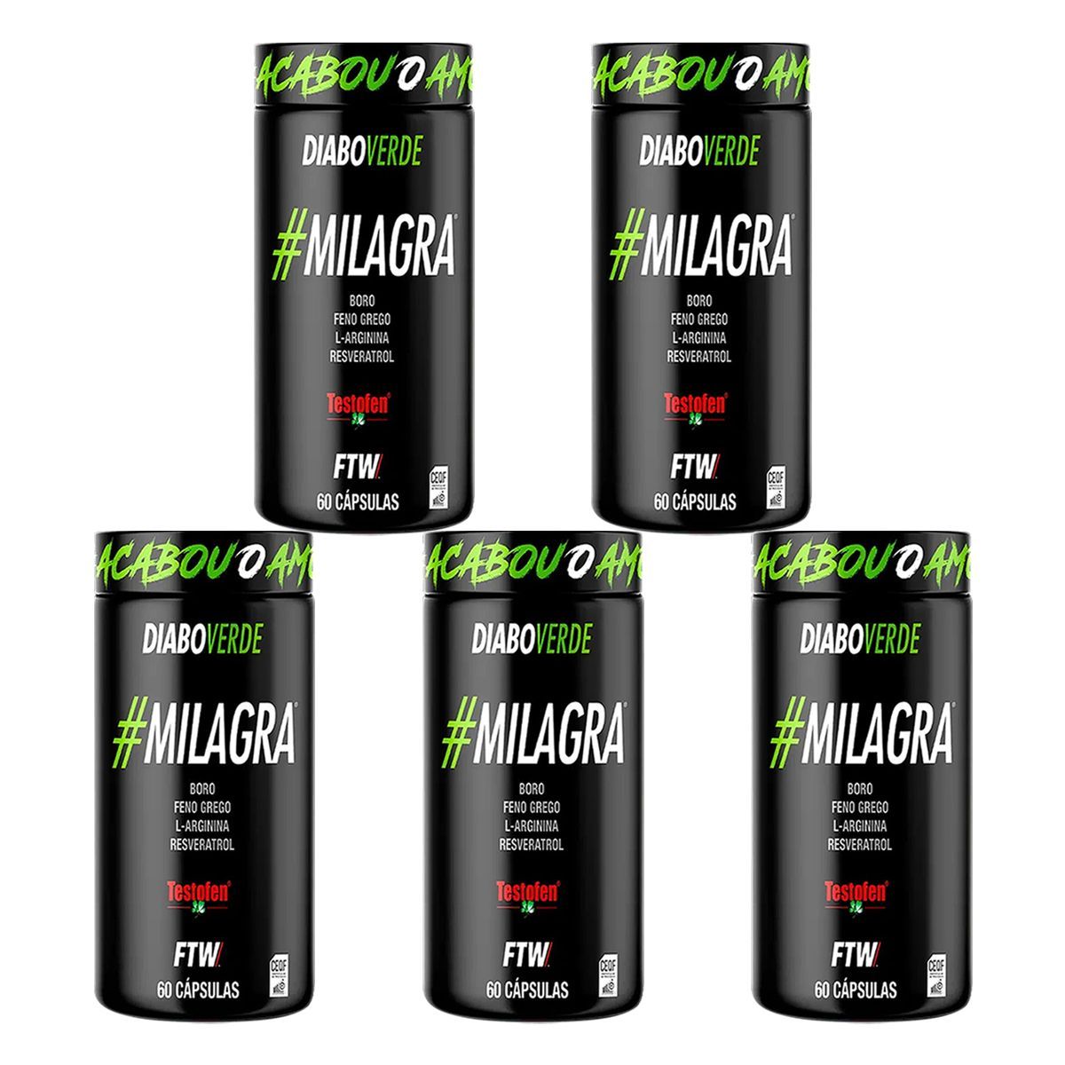 Kit 5X Diabo Verde Milagra - 60 C�psulas - FTW