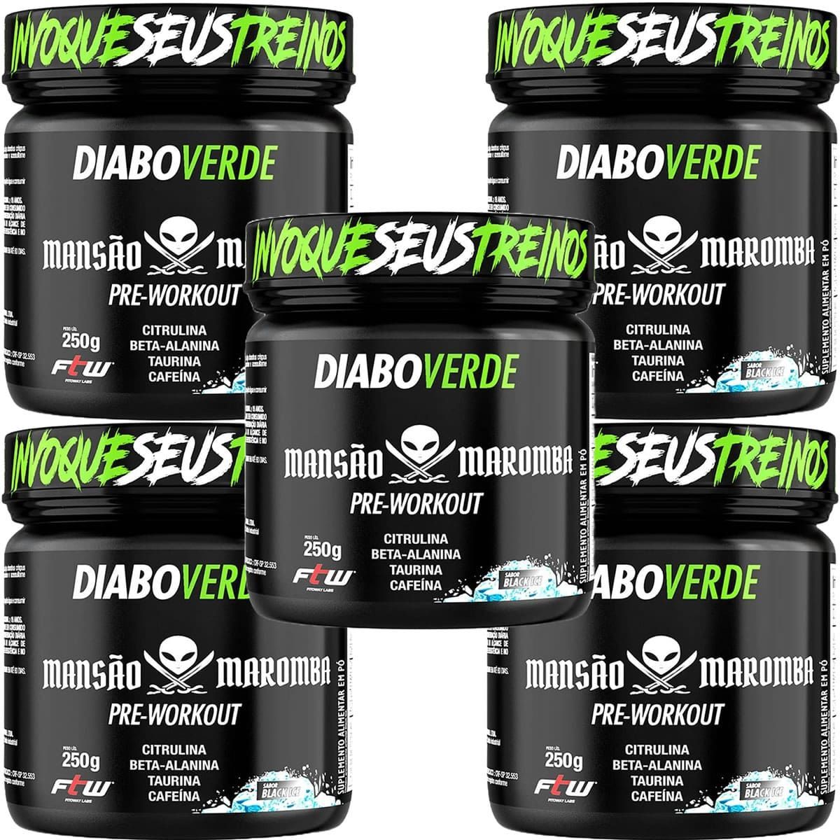 Kit 5X Diabo Verde Pre-Workout Mansao Maromba - 250g Black Ice - FTW