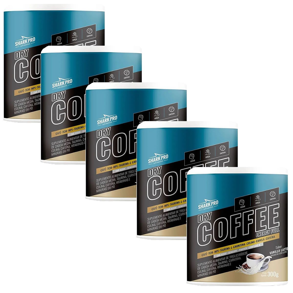 Kit 5X Dry Coffee - 300g Vanilla Latte - Shark Pro