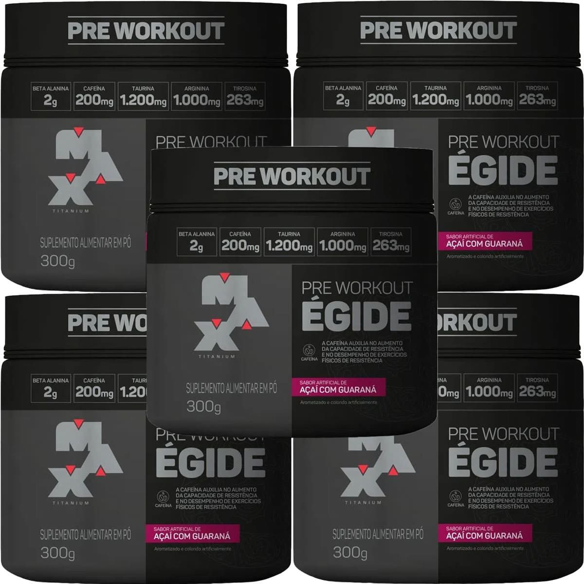 Kit 5X �gide Pre Workout - 300g A�a� Com Guaran� - Max Titanium