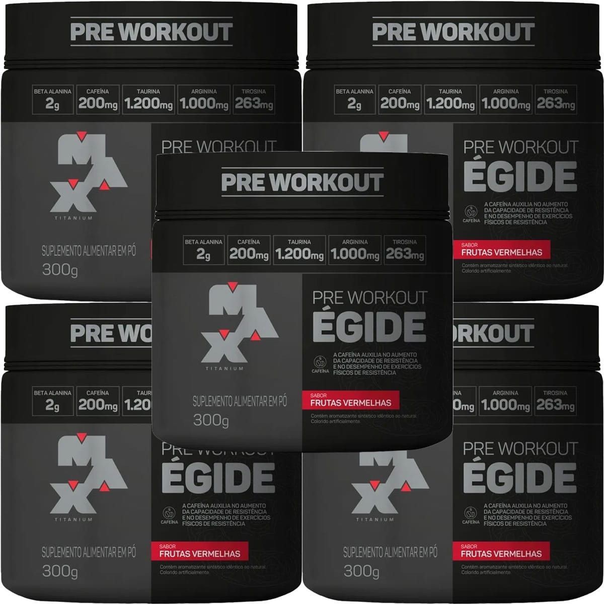 Kit 5X �gide Pre Workout - 300g Frutas Vermelhas - Max Titanium