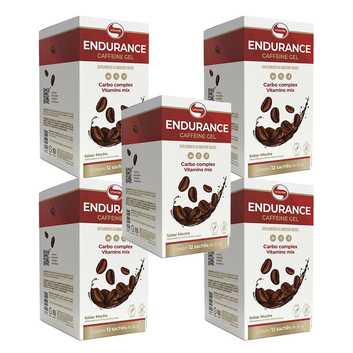 Kit 5X Endurance Caffeine Gel - 12 Sach�s 30g Mocha - Vitafor