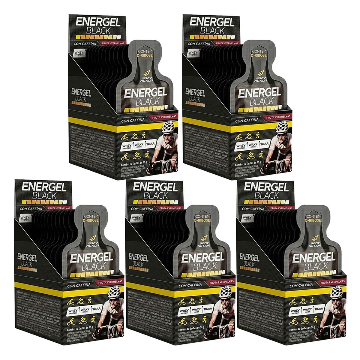 Kit 5X Energel Black - 10 Sach�s Frutas Vermelhas - BodyAction