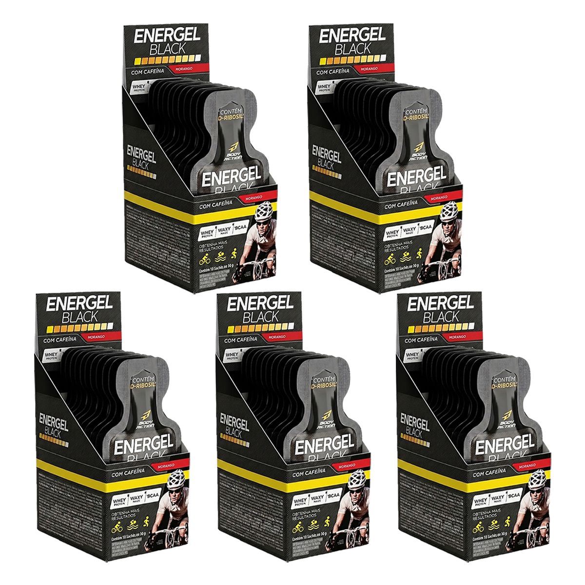 Kit 5X Energel Black - 10 Sach�s Morango - BodyAction
