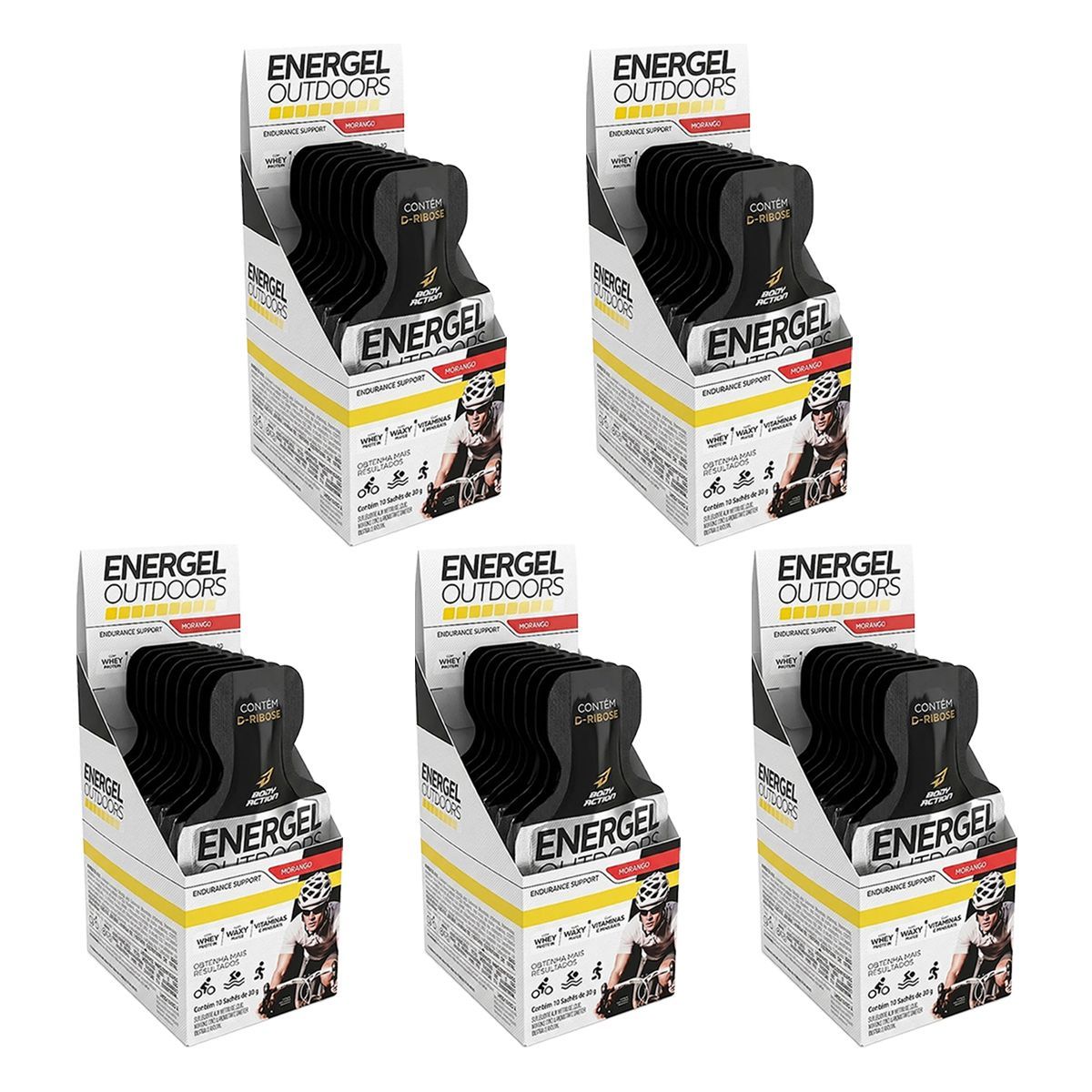 Kit 5X Energel Outdoors - 10 Unidades Morango - BodyAction