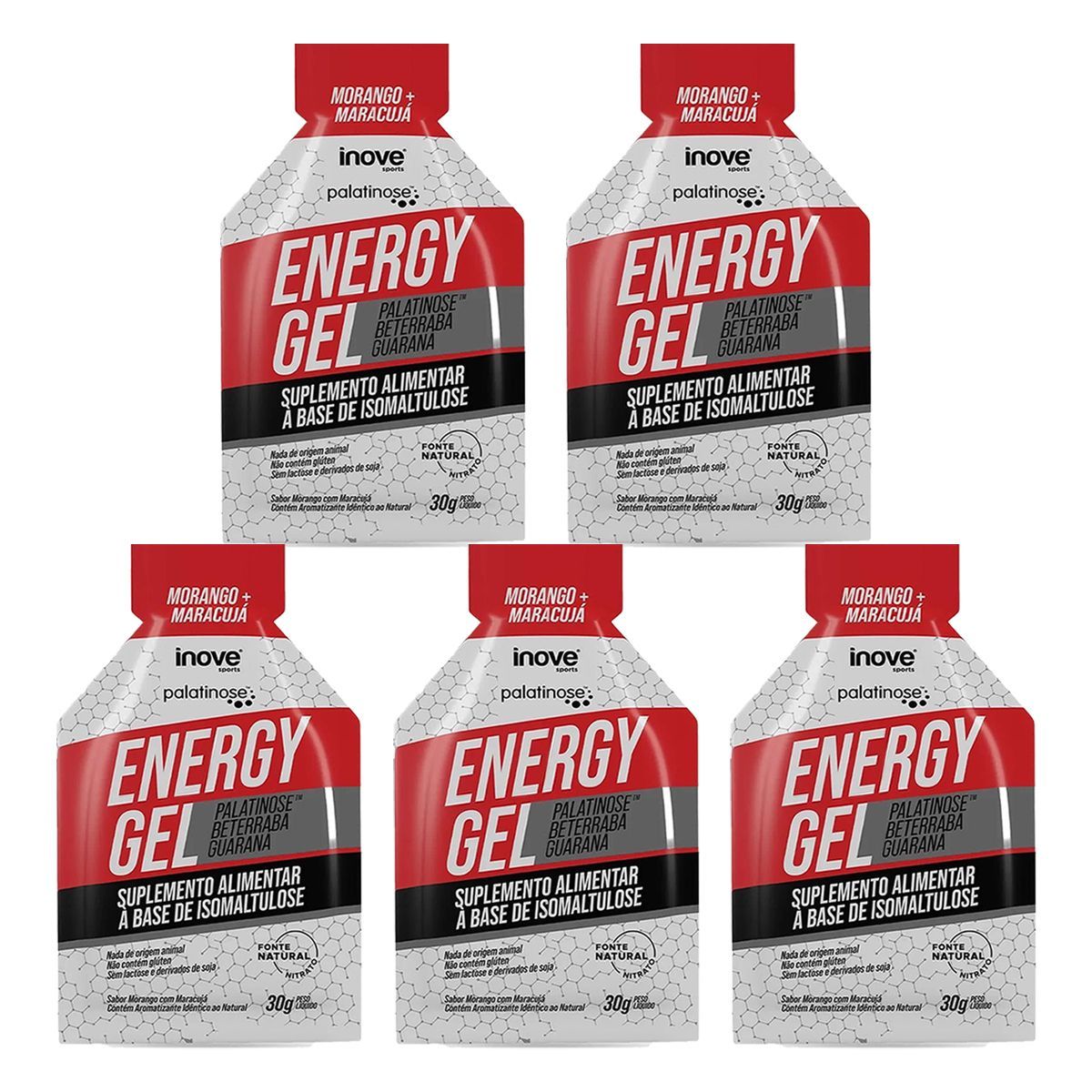 Kit 5X Energy Gel - 1 Sach�s 30g Morango + Maracuj� - Inove Sports