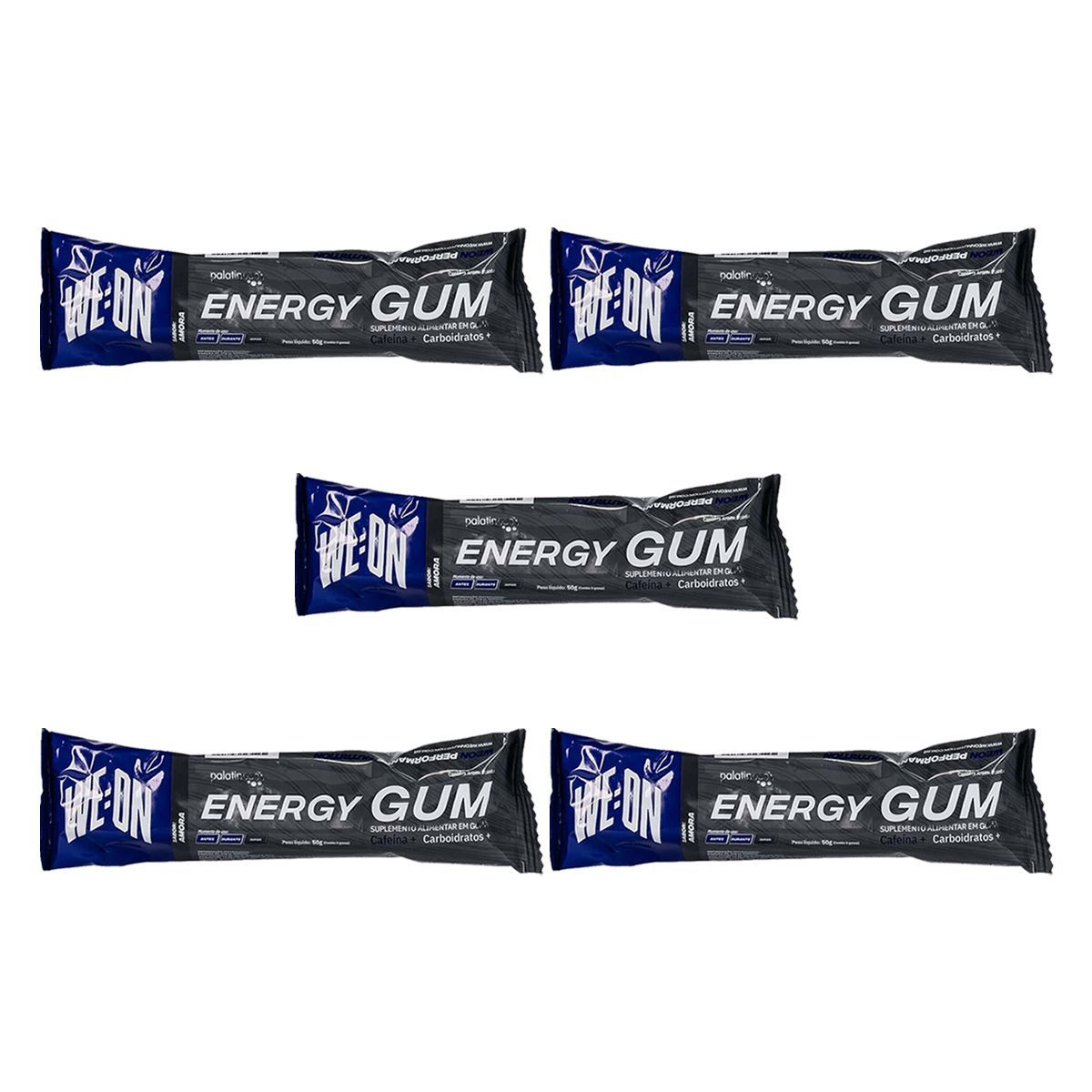 Kit 5X Energy Gum Cafeina + Palatinose - 1 Unidade 50g Amora - WE:ON