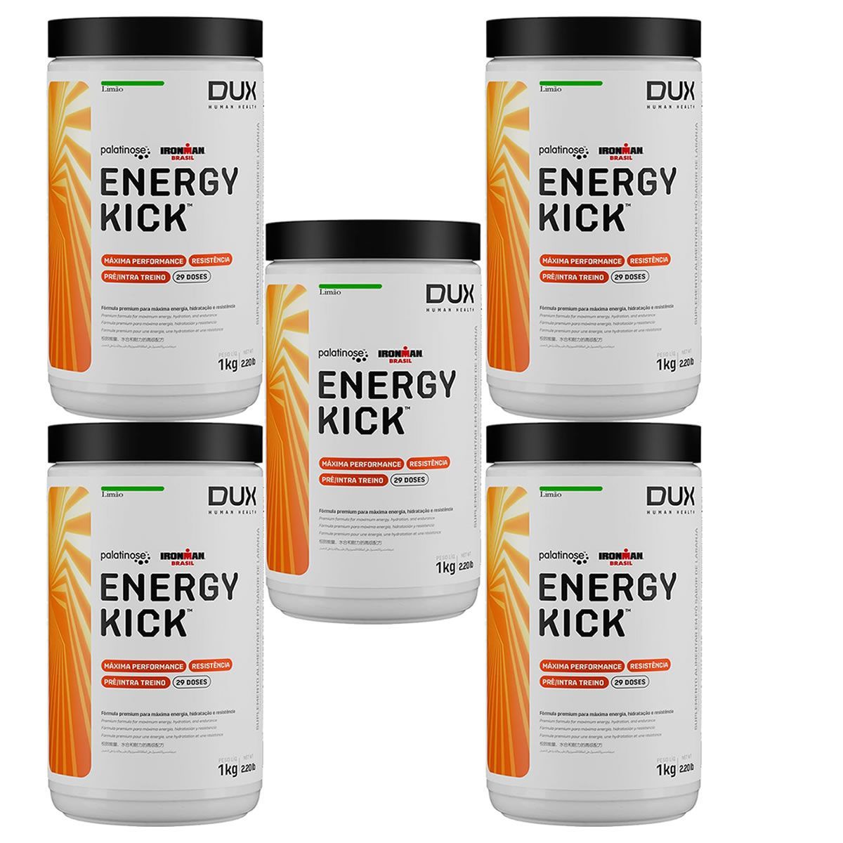 Kit 5X Energy Kick + Caffeine - 1000g  Lim�o - Dux Nutrition