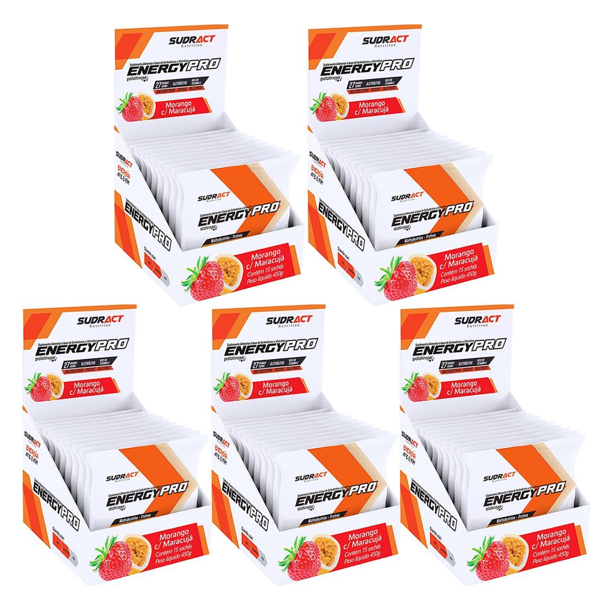 Kit 5X Energy Pro - 15 Sach�s 30g Morango com Maracuj� - Sudract Nutrition