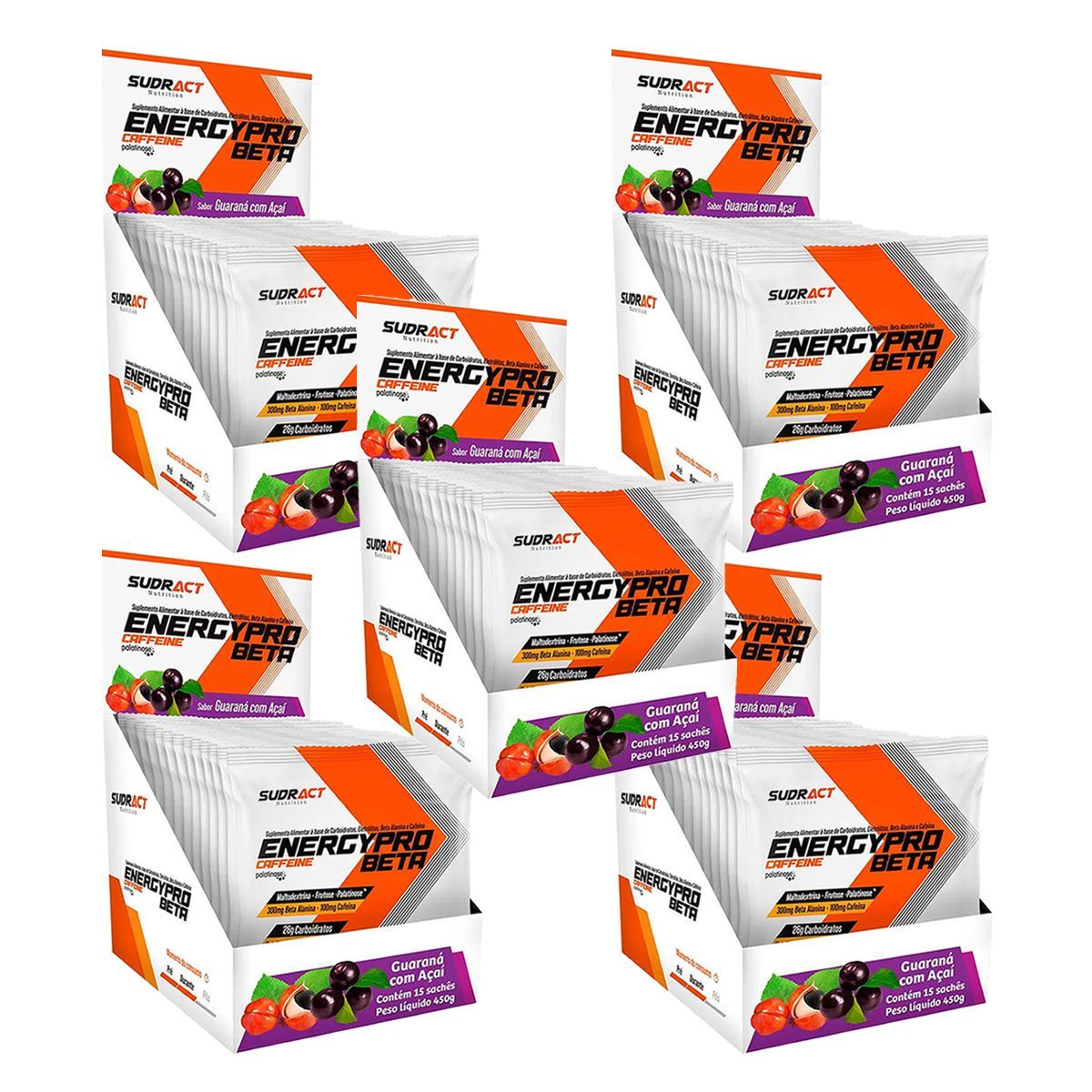 Kit 5X Energy Pro Beta - 15 Sach�s 30g Guaran� com A�a� - Sudract Nutrition