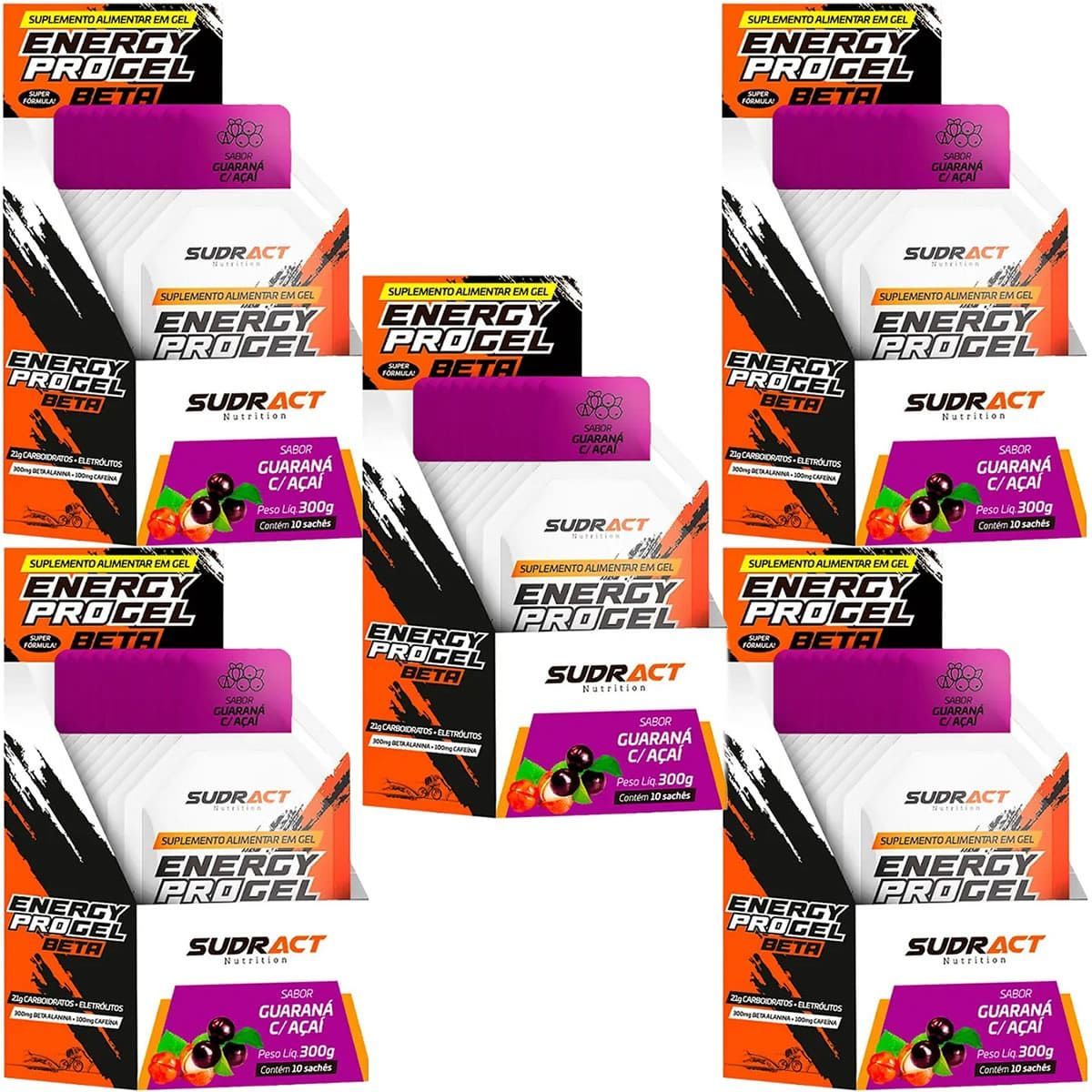 Kit 5X Energy Pro Gel Beta - 10 Sach�s 30g Guaran� Com A�a� - Sudract Nutrition	