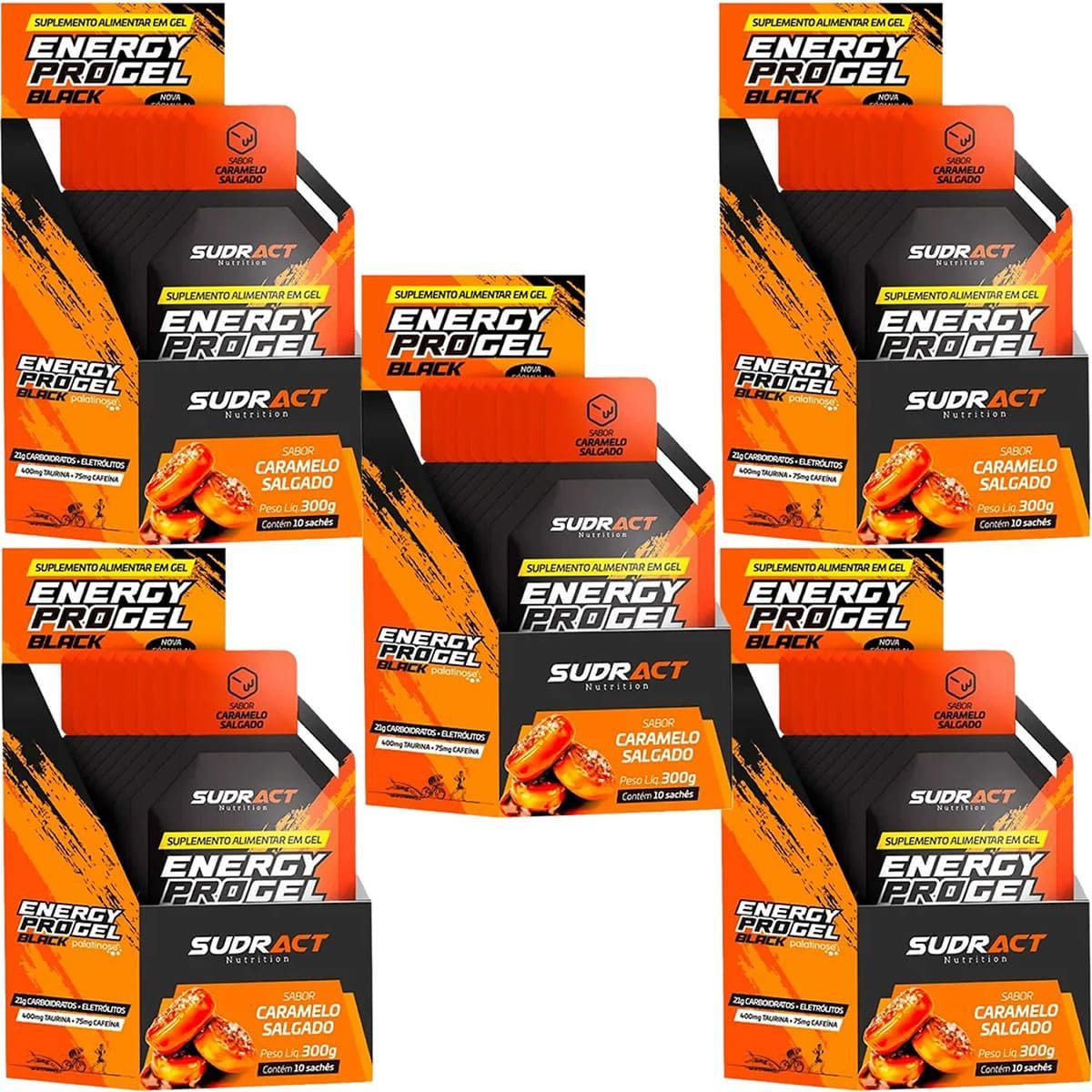 Kit 5X Energy Pro Gel Black - 10 Sach�s 30g Caramelo Salgado - Sudract Nutrition