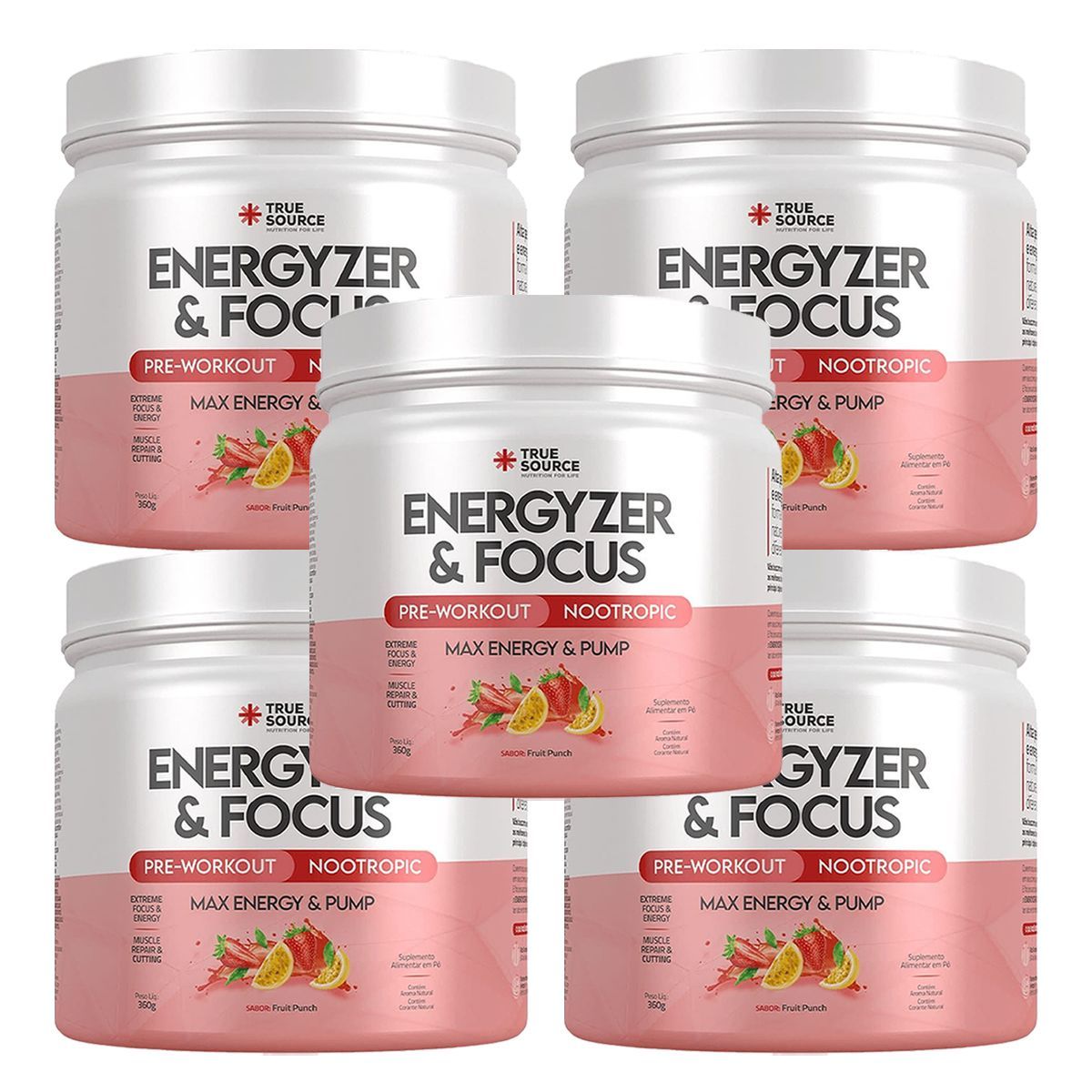 Kit 5X Energyzer & Focus - 450g Fruit Punch - True Source