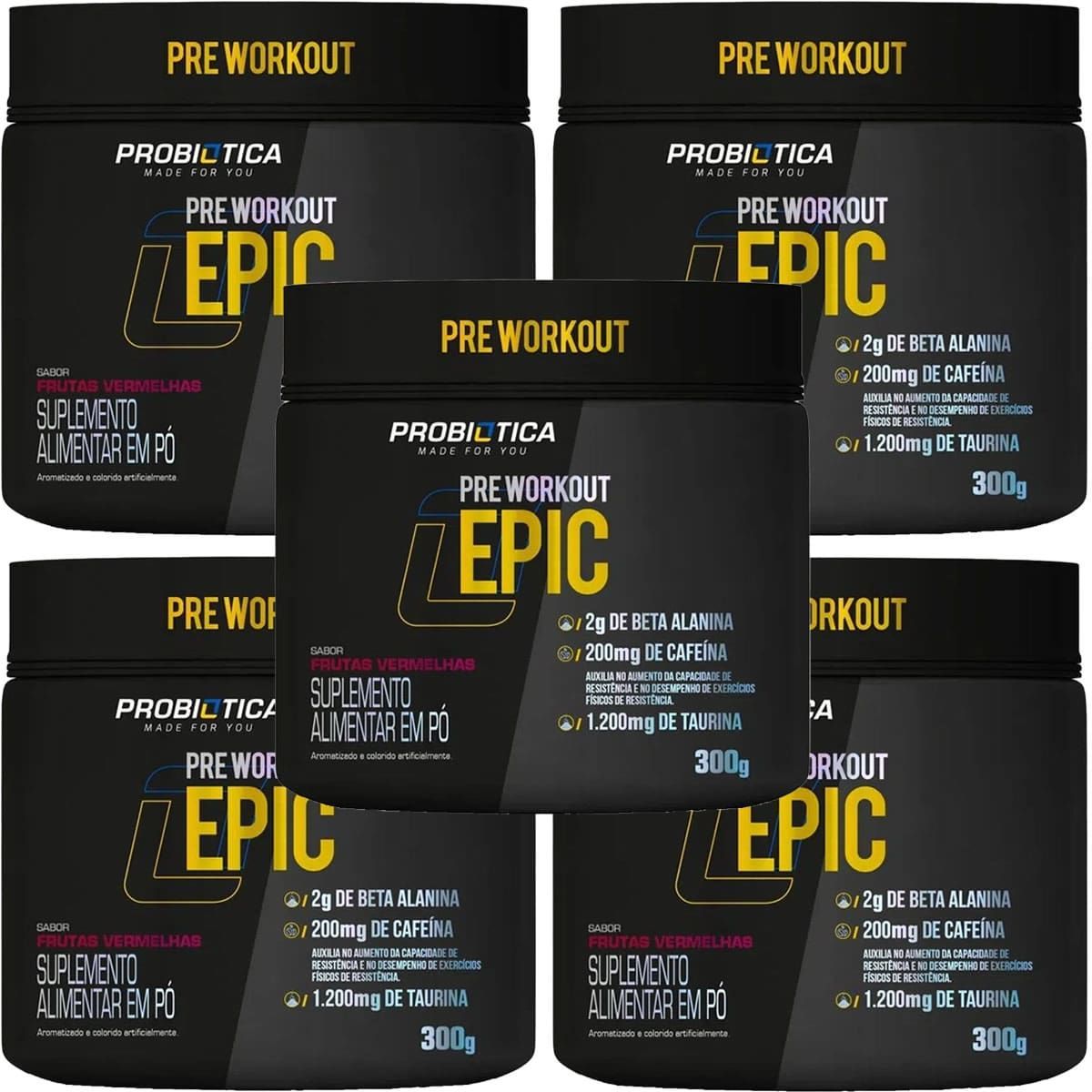 Kit 5X Epic Pr� Workout - 300g Frutas Vermelhas - Probi�tica