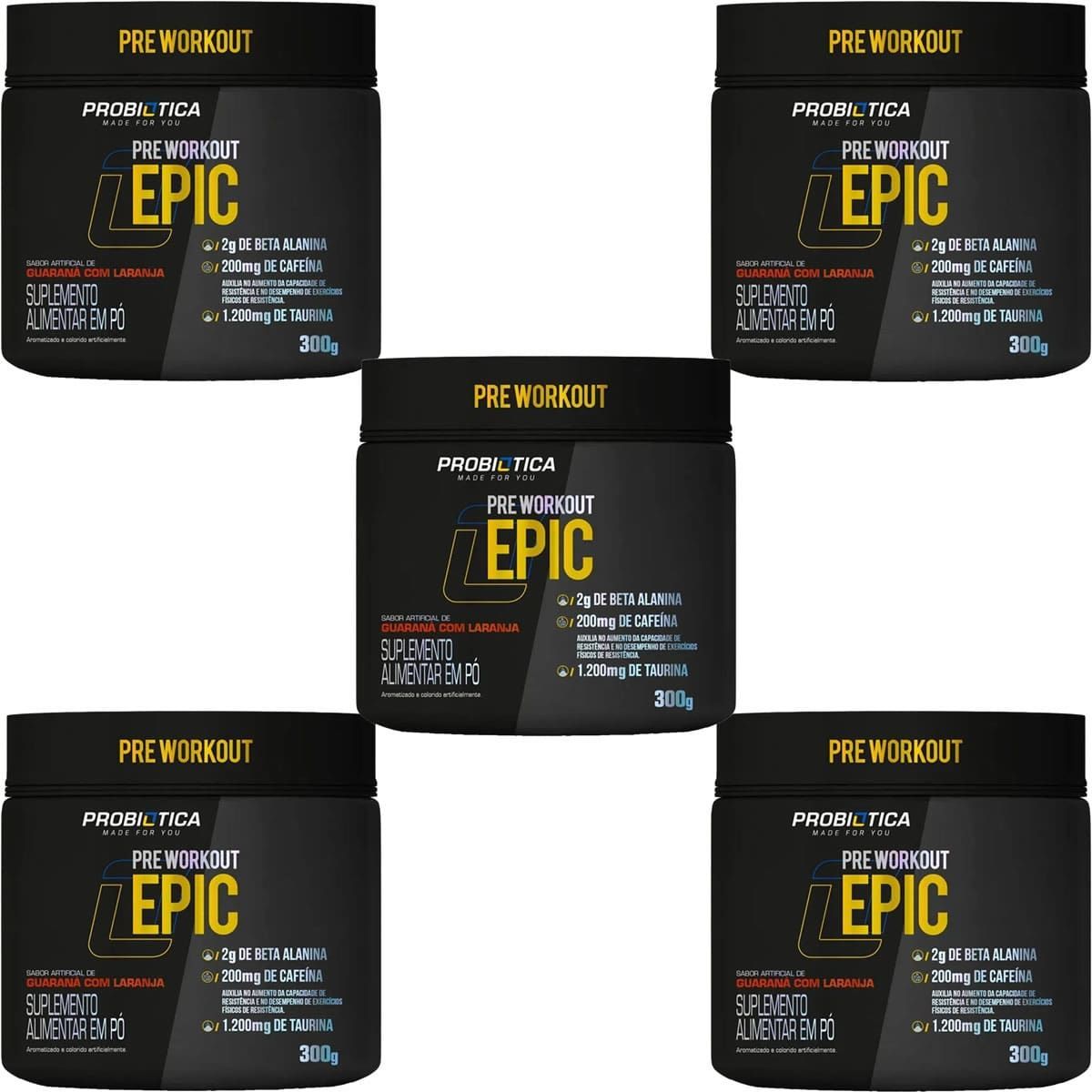 Kit 5X Epic Pr� Workout - 300g Guaran� com Laranja - Probi�tica