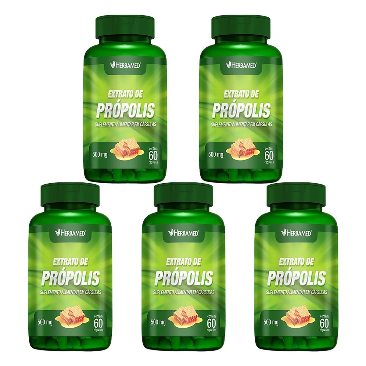 Kit 5X Extrato de Pr�polis 500mg - 60 C�psulas - Herbamed