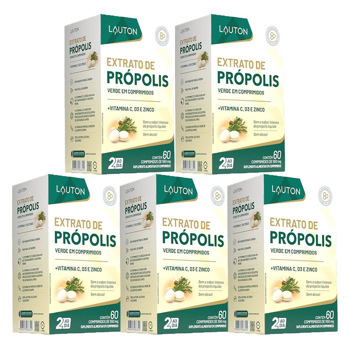 Kit 5X Extrato de Pr�polis Verde Liofilizado - 60 C�psulas - Lauton Nutrition