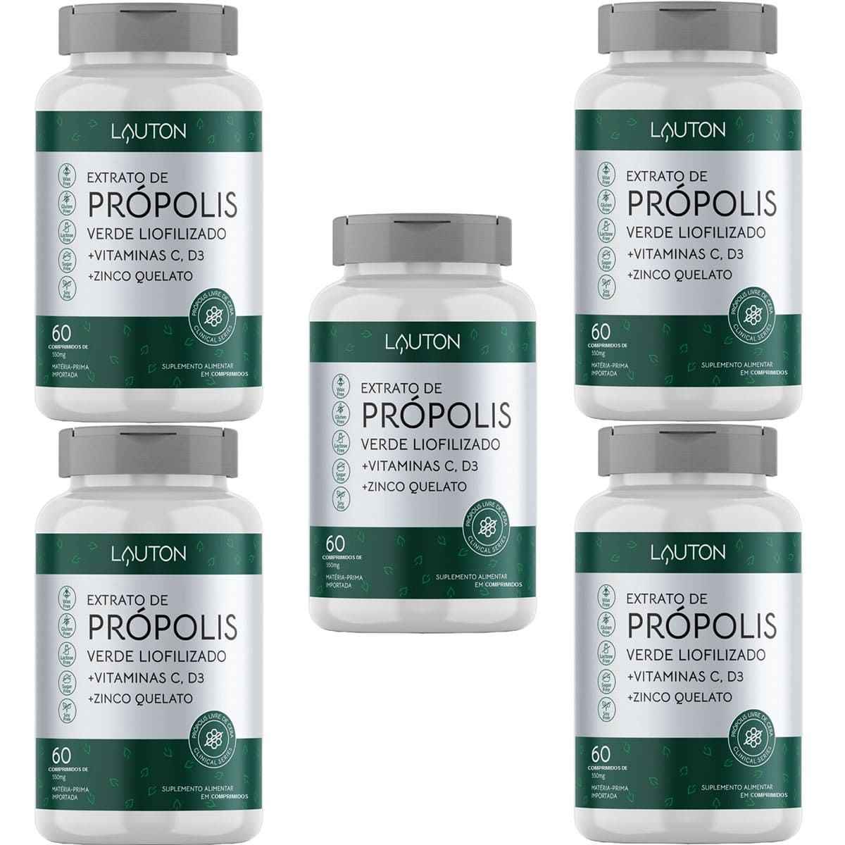 Kit 5X Extrato de Pr�polis Verde Liofilizado - 60 Comprimidos - Lauton Nutrition