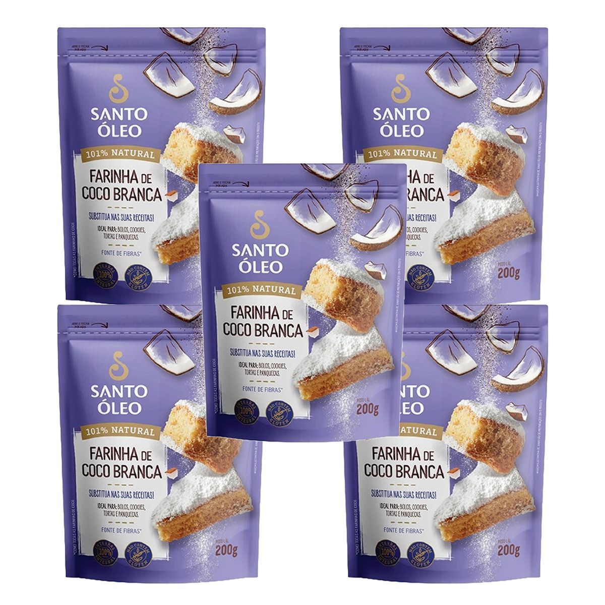 Kit 5X Farinha de Coco Branca - 200g - Santo �leo