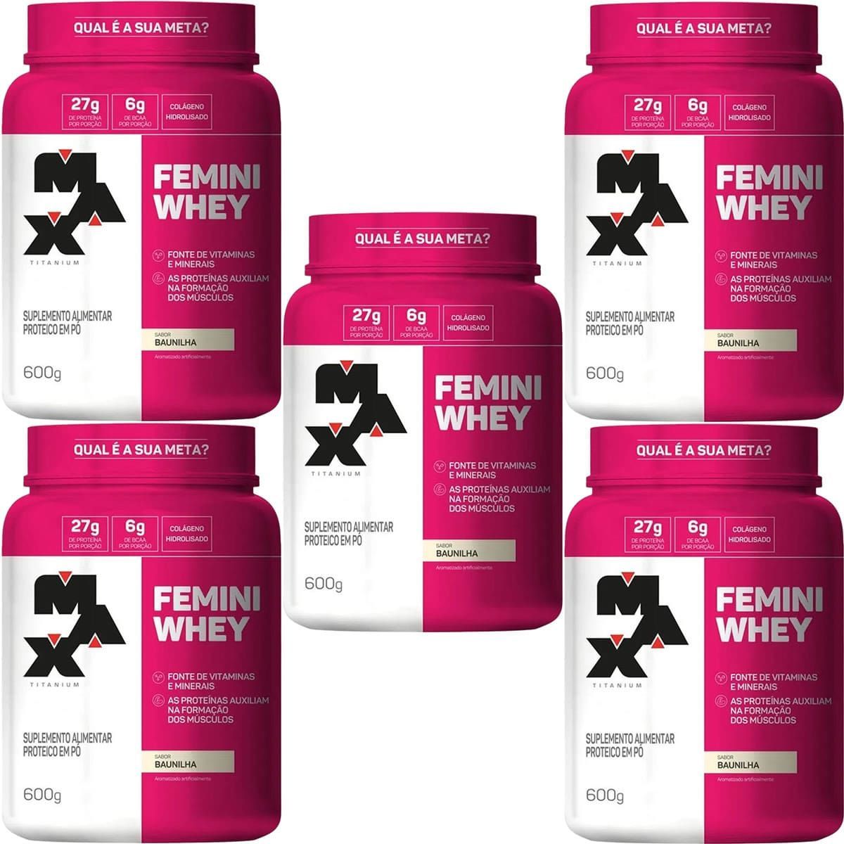 Kit 5X Femini Whey - 600g Baunilha - Max Titanium