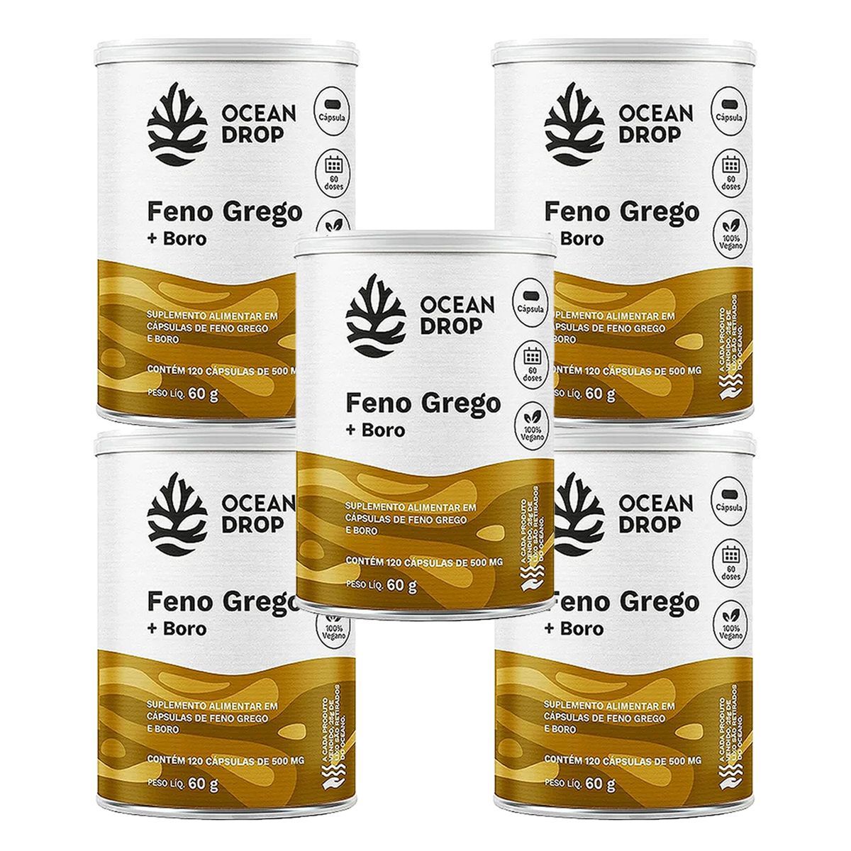 Kit 5X Feno Grego + Boro - 120 C�psulas - Ocean Drop