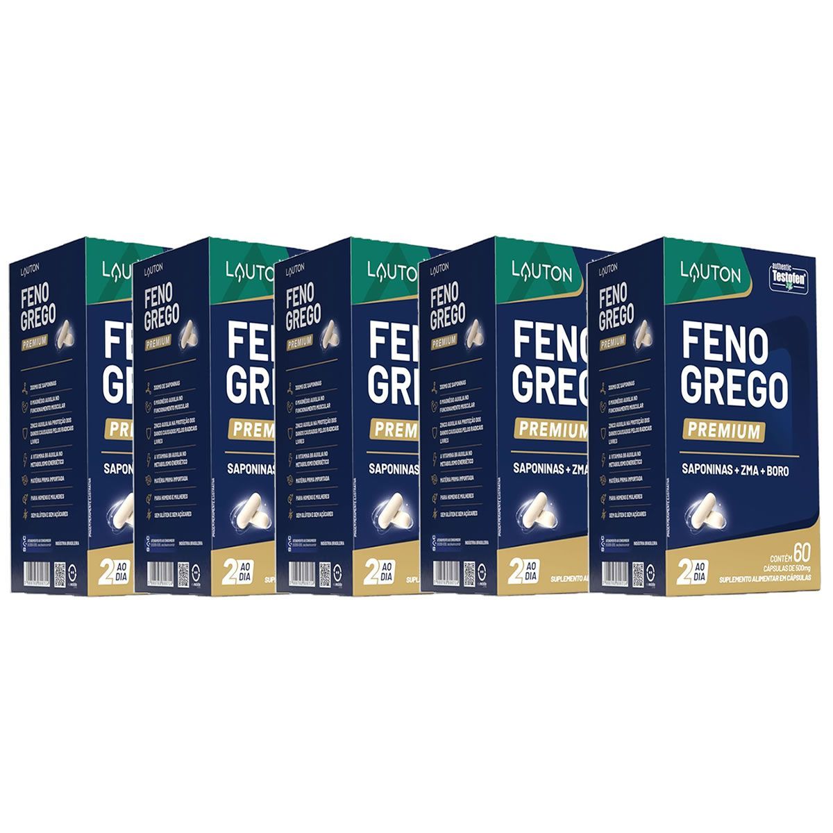Kit 5X Feno Grego Premium - 60 C�psulas - Lauton Nutrition