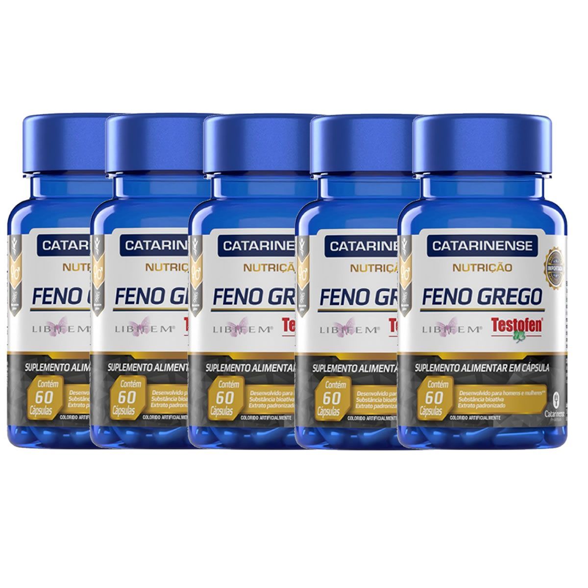 Kit 5X Feno Grego Testofen - 60 C�psula - Catarinense Nutricao