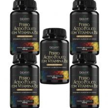 Kit 5X Ferro, �cido F�lico e Vitamina B12 - 60 C�psulas - Bioklein