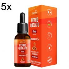 Kit 5X Ferro Quelato 10mg Gotas - 30ml Doce de Leite - Bigens