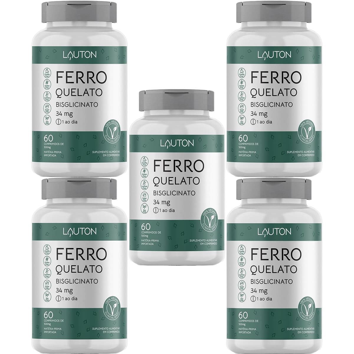 Kit 5X Ferro Quelato Bisglicinato - 60 Comprimidos - Lauton Nutrition