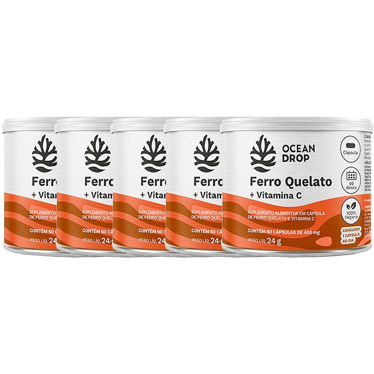 Kit 5X Ferro Quelato + Vitamina C - 60 C�psulas 400mg - Ocean Drop