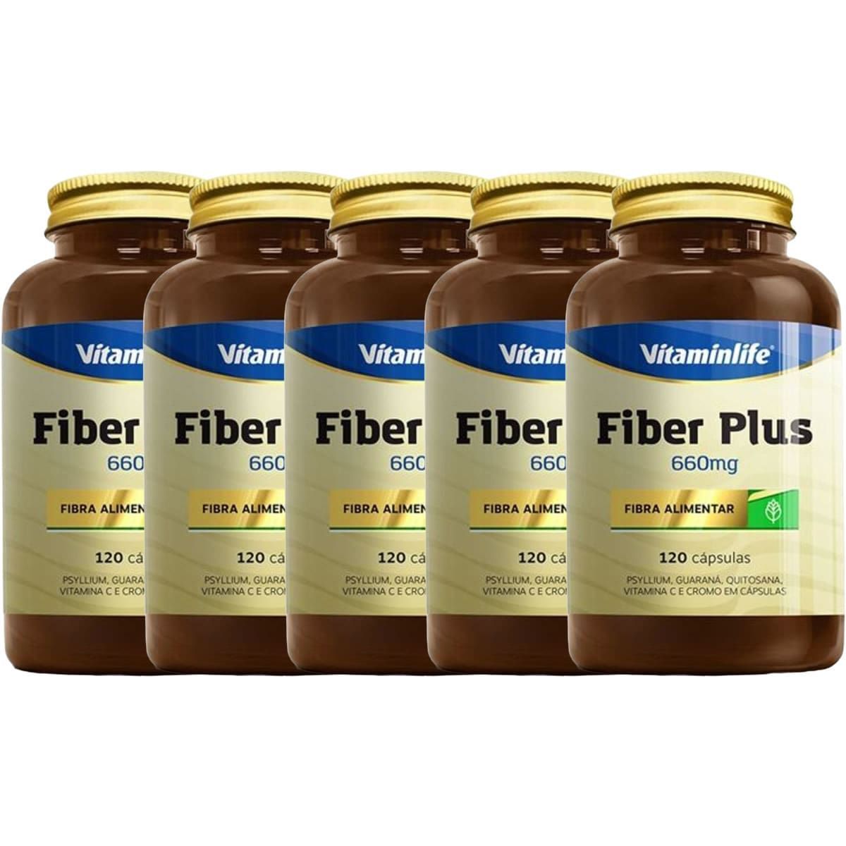 Kit 5X Fiber Plus 660mg - 120 C�psulas - VitaminLife